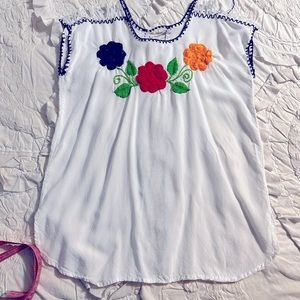 White Embroidered Floral Women’s Top - Multicolor Flowers